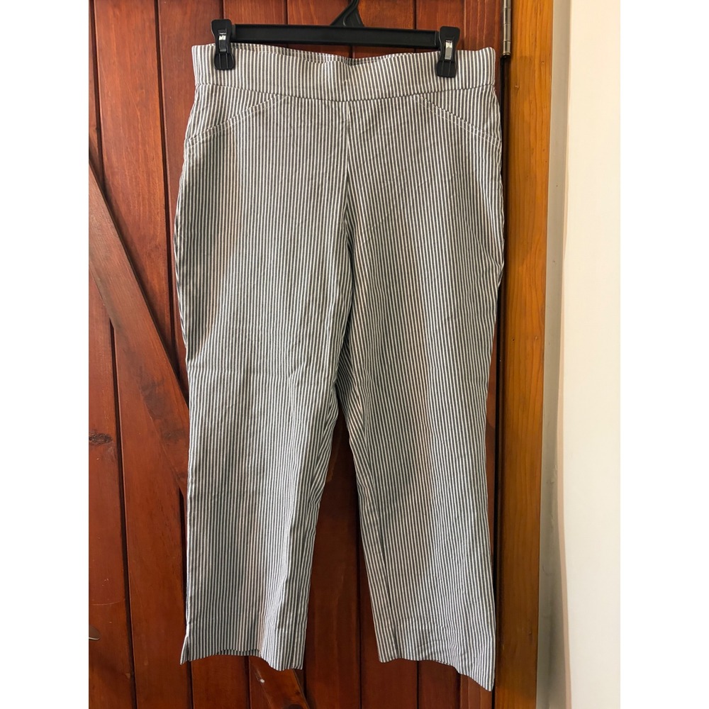 Anne Klein Blue White Striped Pull On Crop Pants Ticking Stripe Ankle Trousers